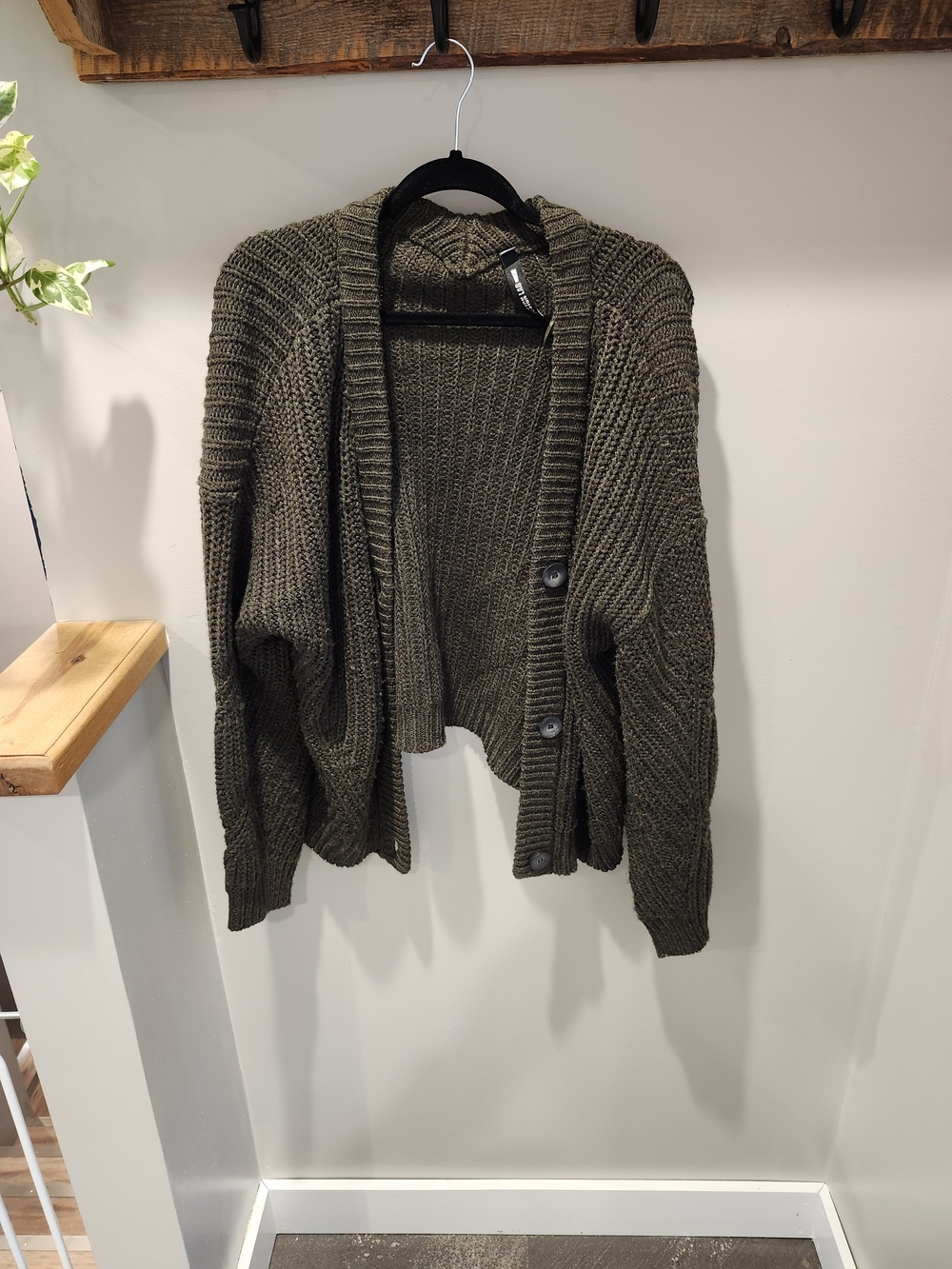 Design Lab Lord & Taylor Olive Green Chunky Knit Button Cardigan